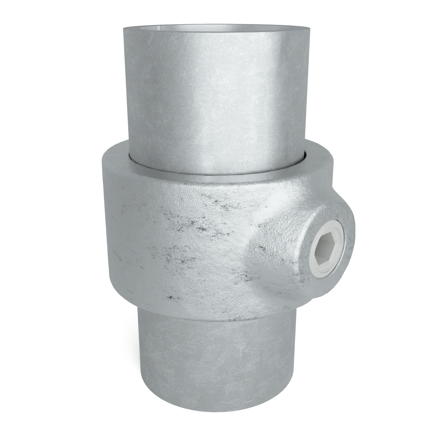 Rohrverbinder Stellring 42,4 mm - Schrägansicht mit Rohren (Rohr-verbinder.de)
