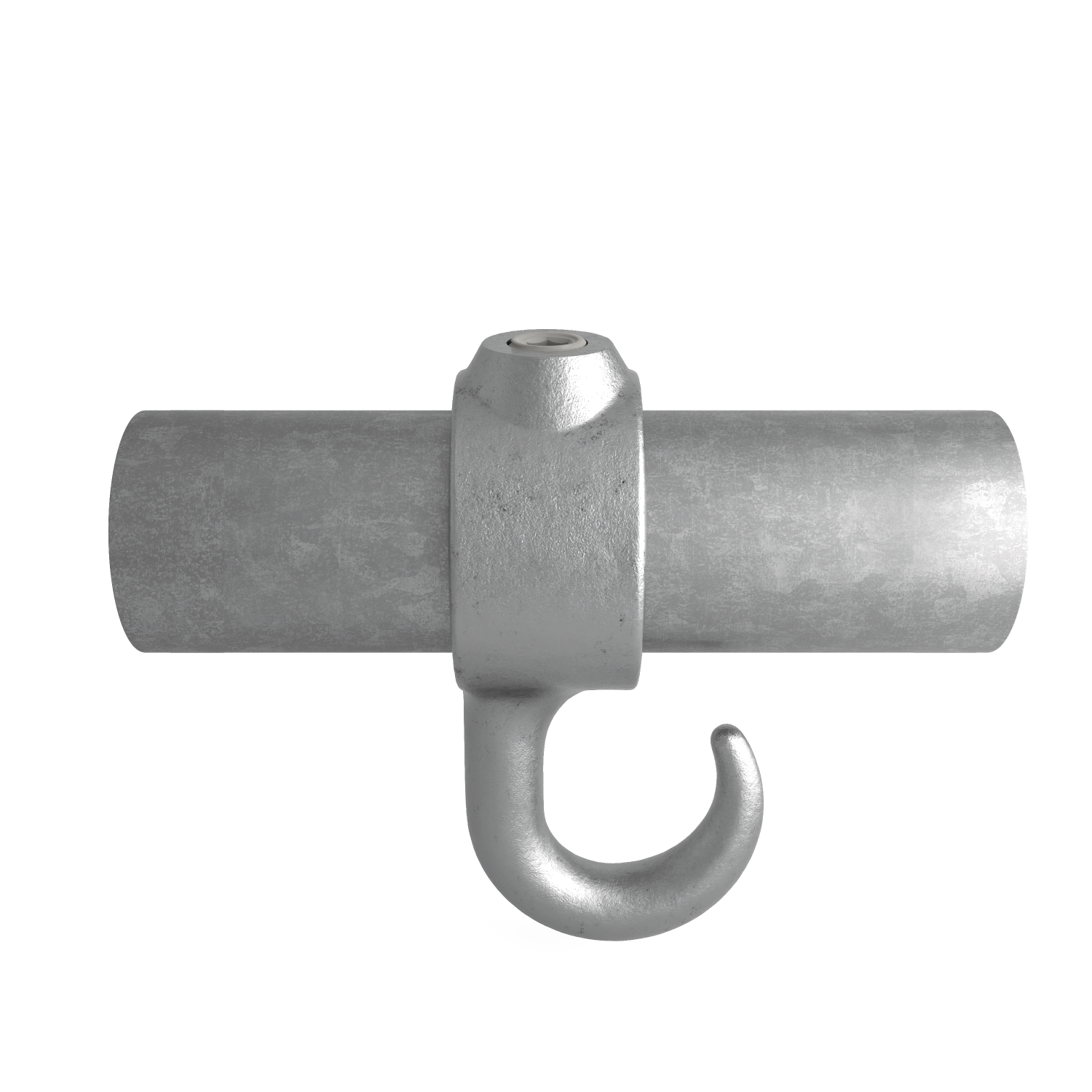 Rohrverbinder Stellring mit Haken 42,4 mm - Vorderansicht mit Rohren (Rohr-verbinder.de)