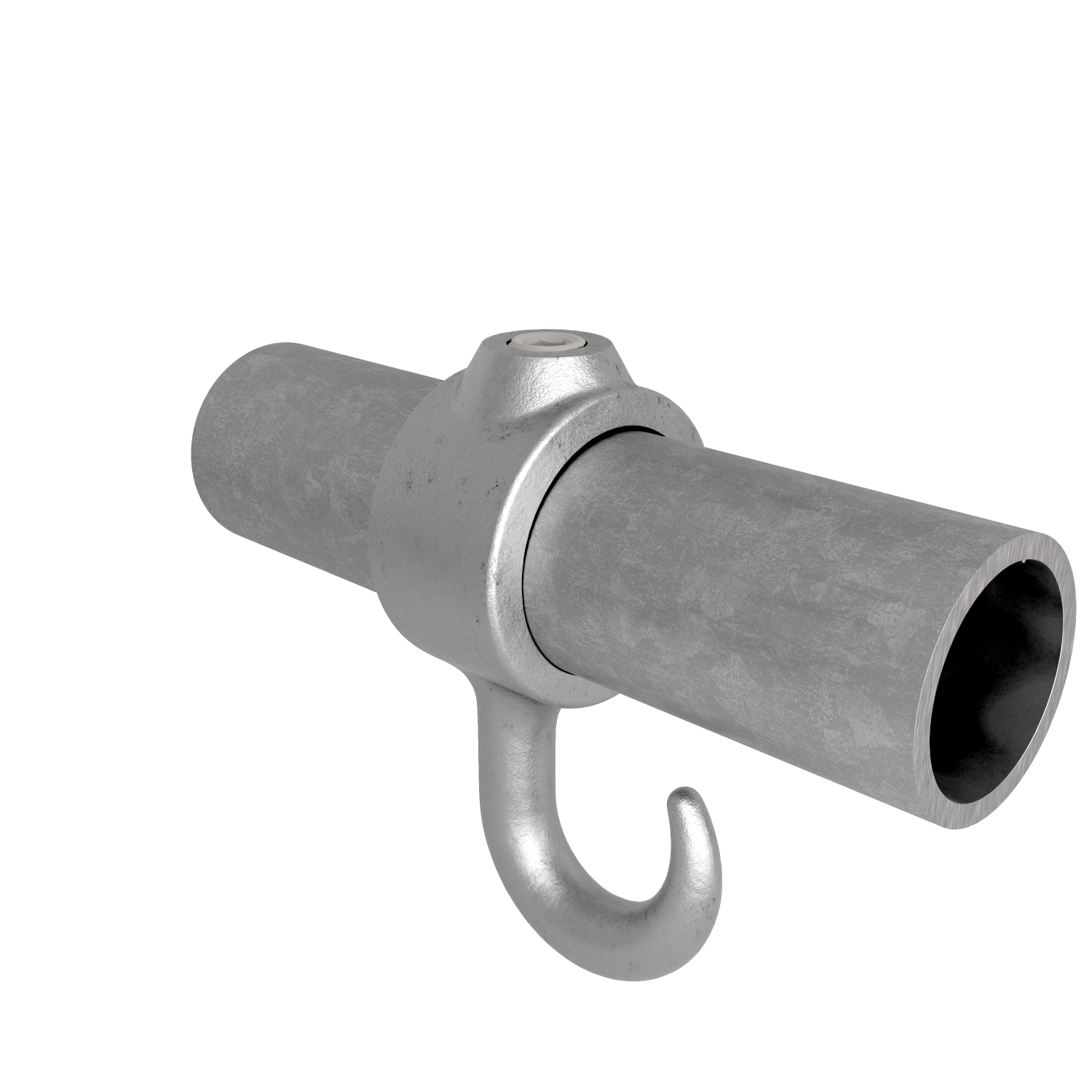 Rohrverbinder Stellring mit Haken 48,3 mm - Schrägansicht mit Rohren (Rohr-verbinder.de)