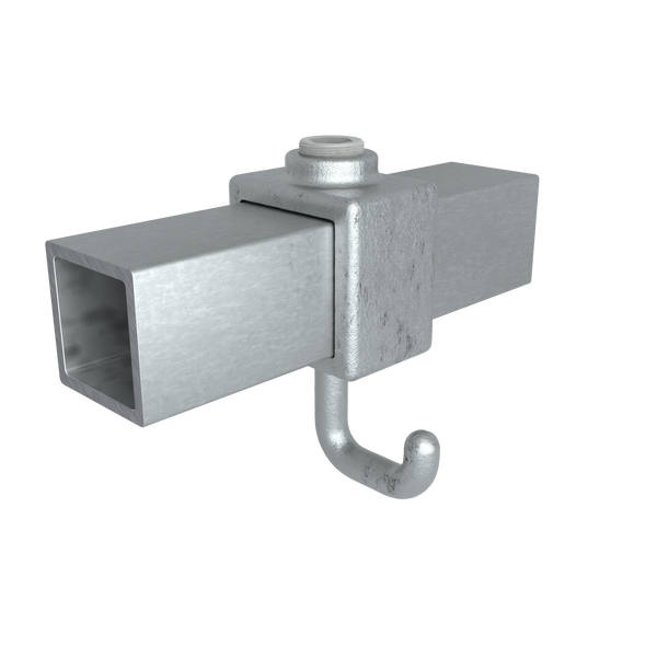 Rohrverbinder Kleiderhaken 25 mm quadratisch - Vorderansicht mit Rohren (Rohr-verbinder.de)
