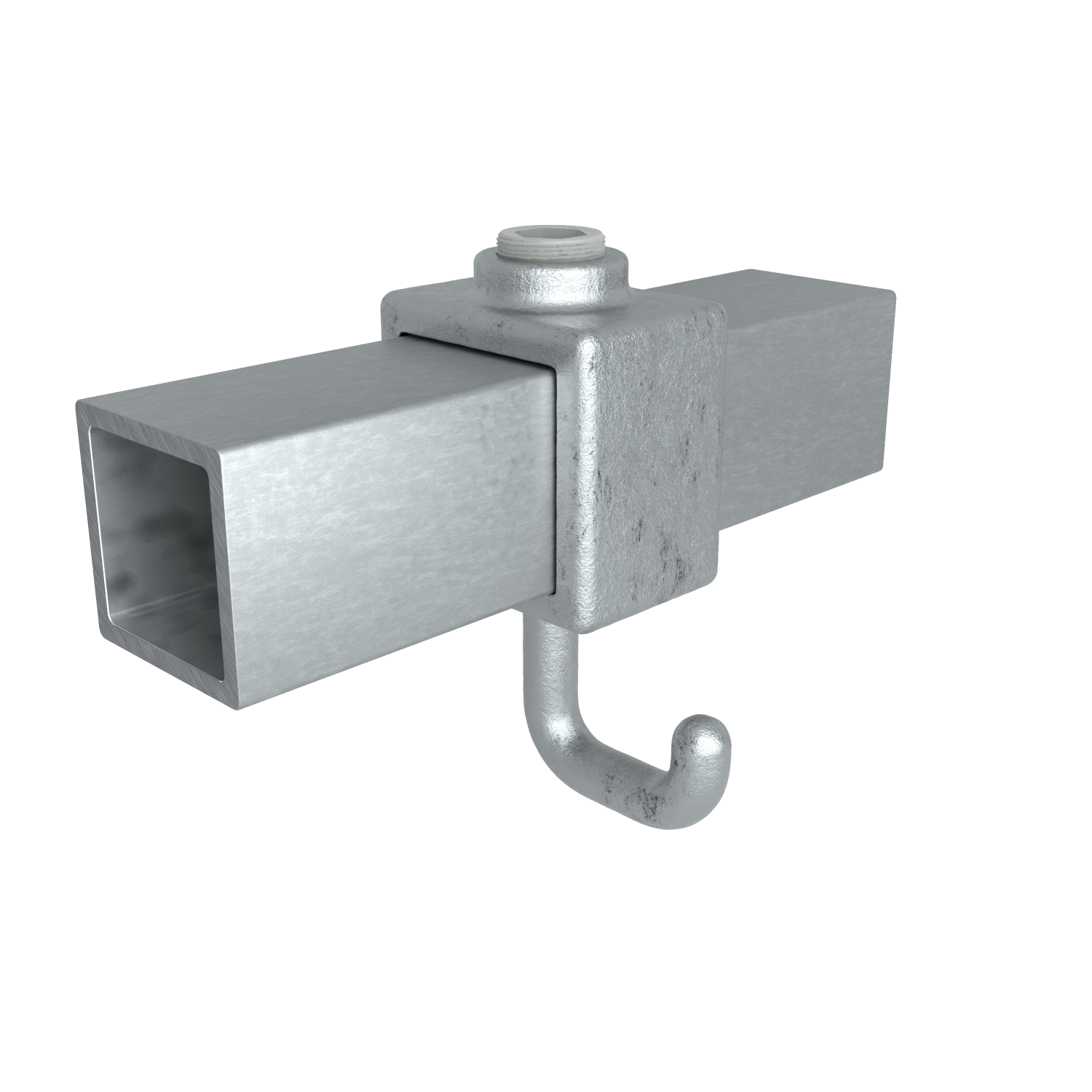 Rohrverbinder Kleiderhaken 25 mm quadratisch - Vorderansicht mit Rohren (Rohr-verbinder.de)