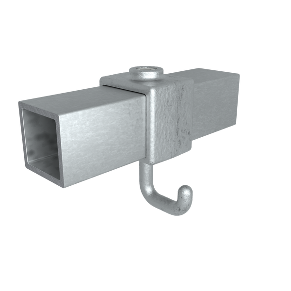 Rohrverbinder Kleiderhaken 40 mm quadratisch - Vorderansicht mit Rohren (Rohr-verbinder.de)