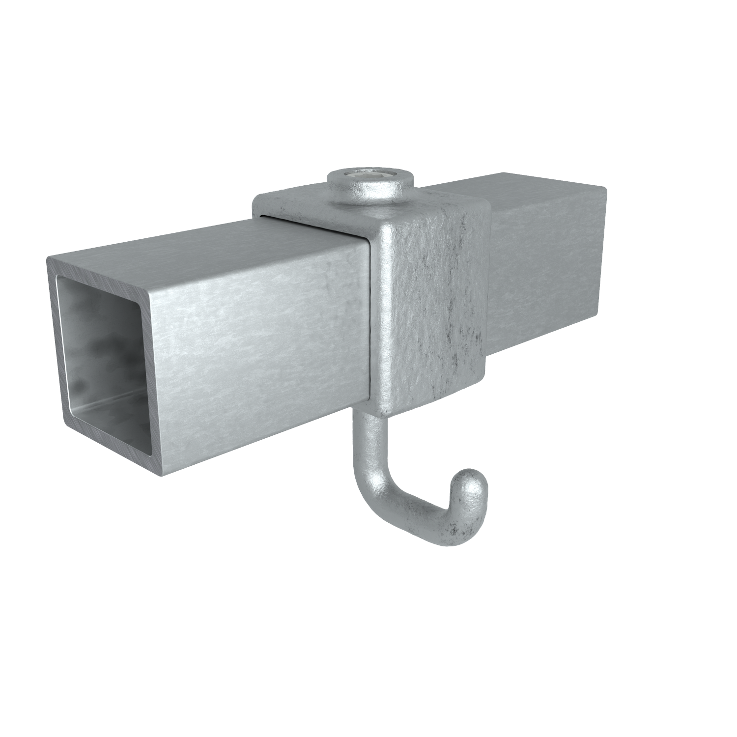 Rohrverbinder Kleiderhaken 40 mm quadratisch - Vorderansicht mit Rohren (Rohr-verbinder.de)