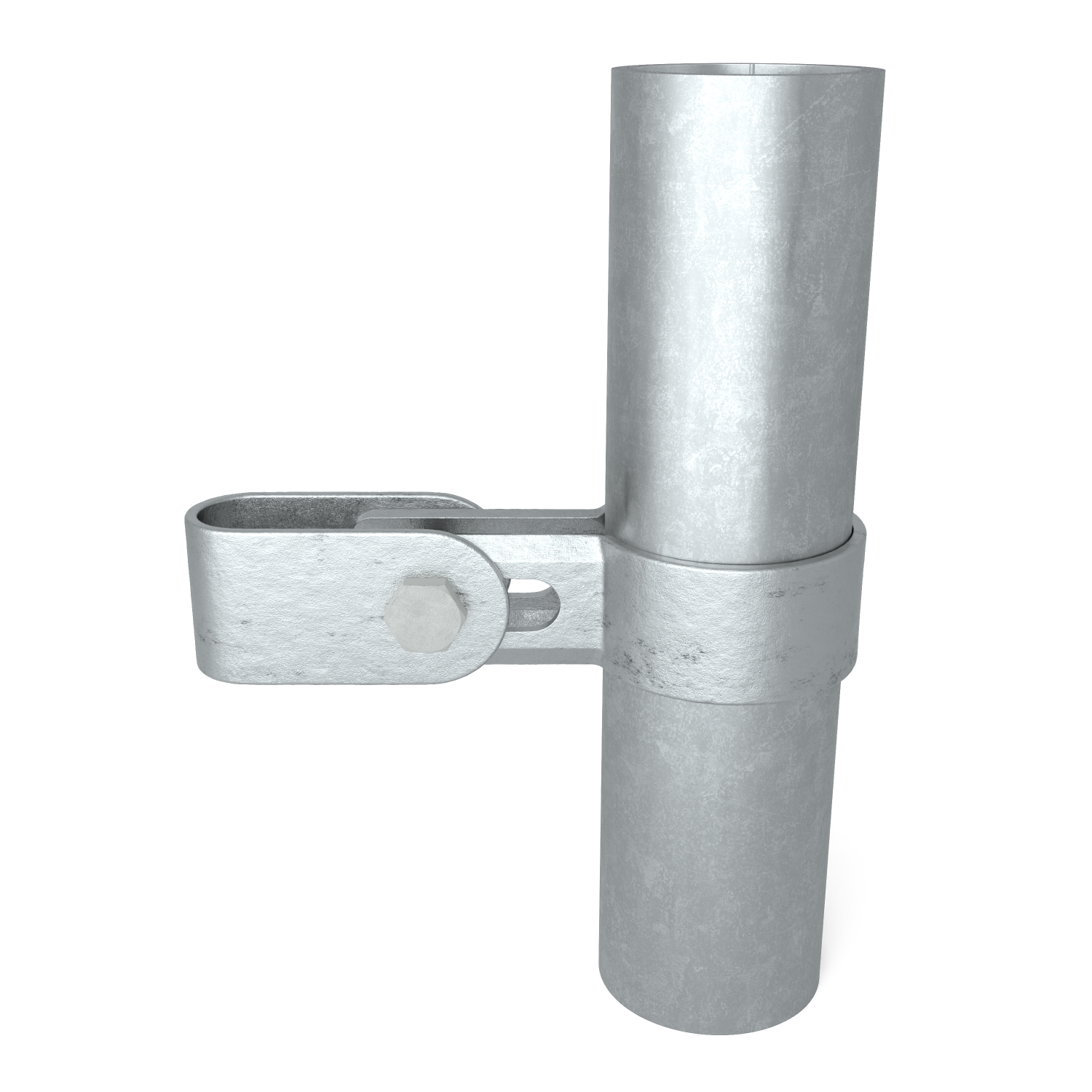 Rohrverbinder Gitterhalter einfach 33,7 mm - Vorderansicht mit Rohren (Rohr-verbinder.de)