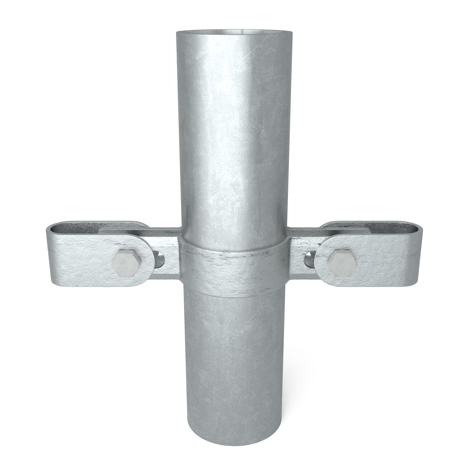 Rohrverbinder Gitterhalter doppelt 33,7 mm - Vorderansicht mit Rohren (Rohr-verbinder.de)