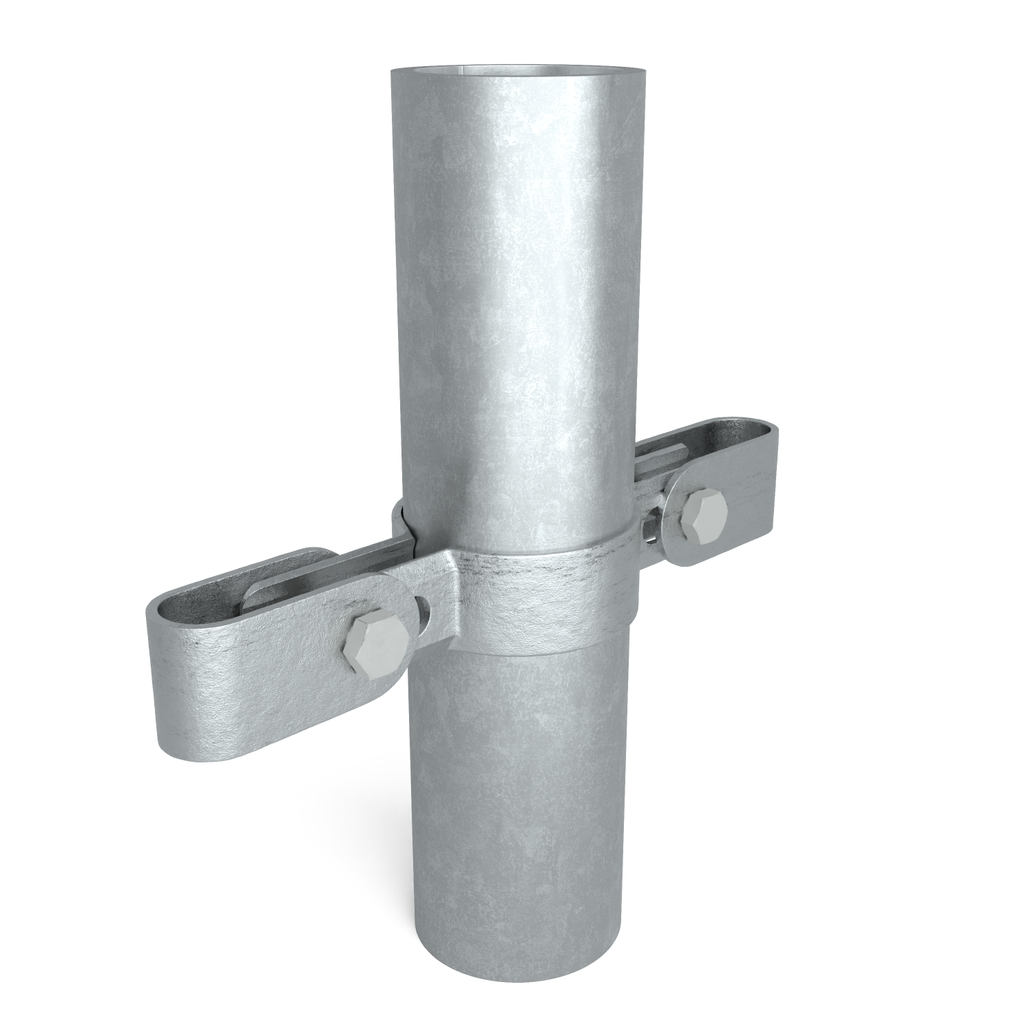 Rohrverbinder Gitterhalter doppelt 26,9 mm - Schrägansicht mit Rohren (Rohr-verbinder.de)