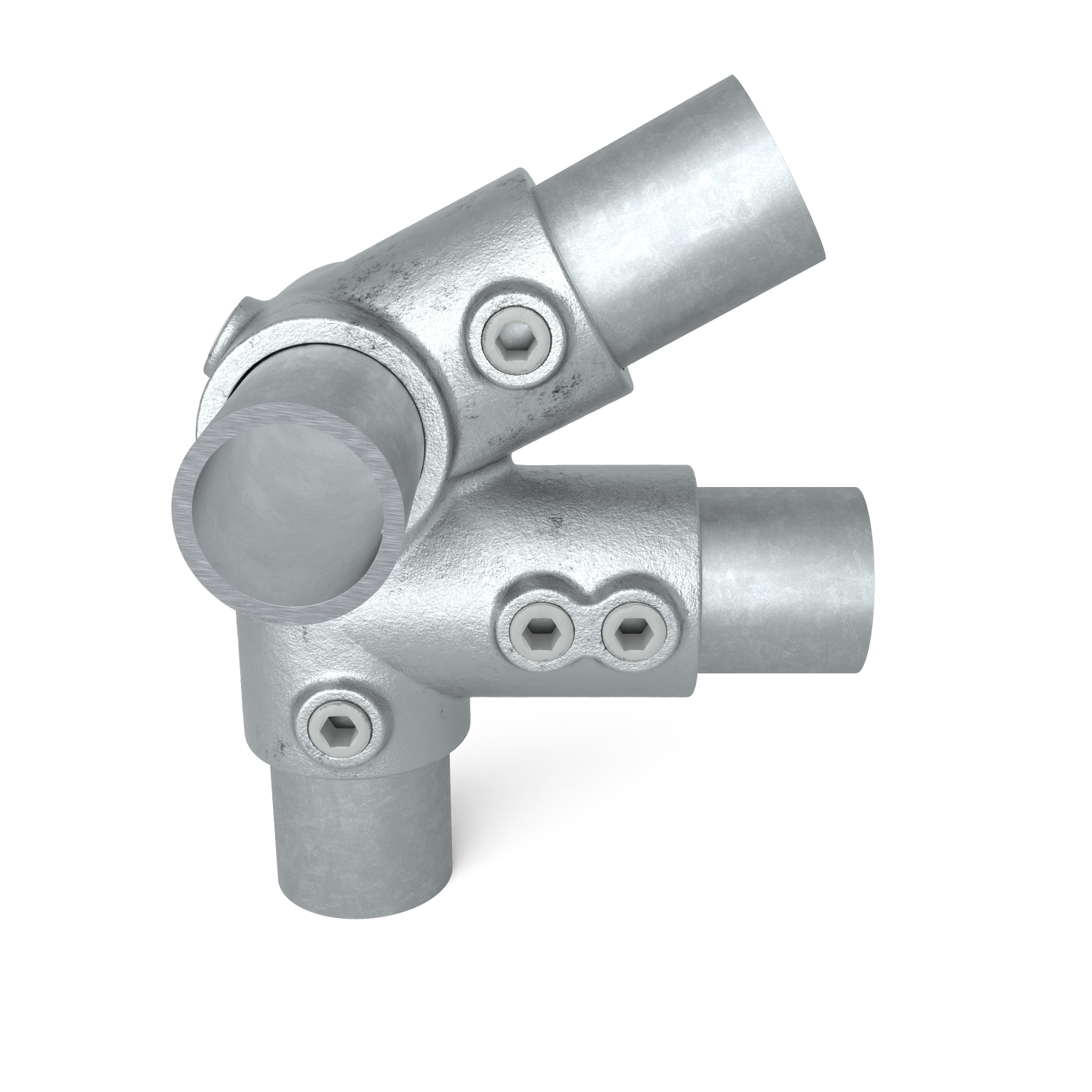 Rohrverbinder Traufenstück 42,4 mm - Vorderansicht mit Rohren (Rohr-verbinder.de)