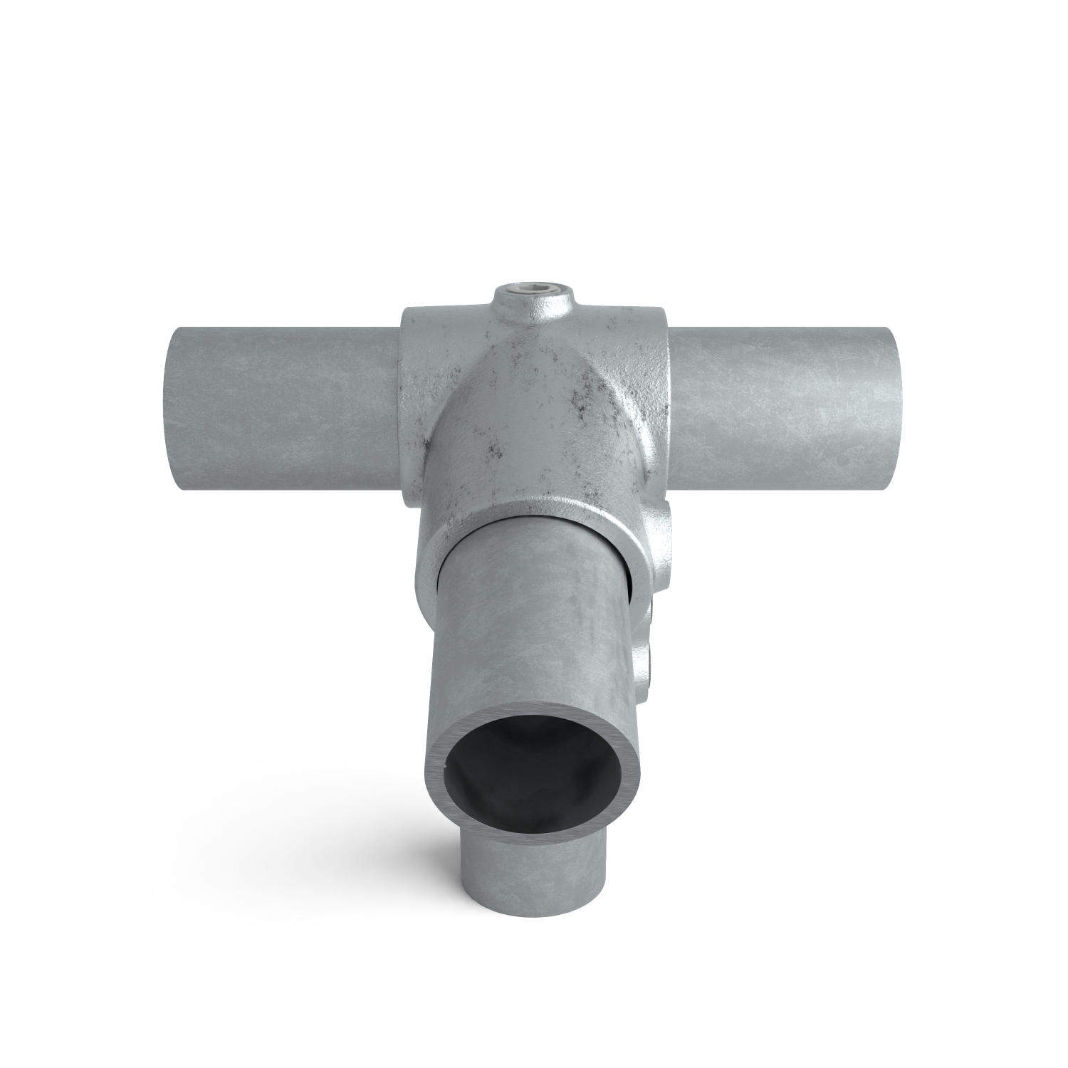Rohrverbinder Traufentopstück 26,9 mm - Seitenansicht mit Rohren (Rohr-verbinder.de)