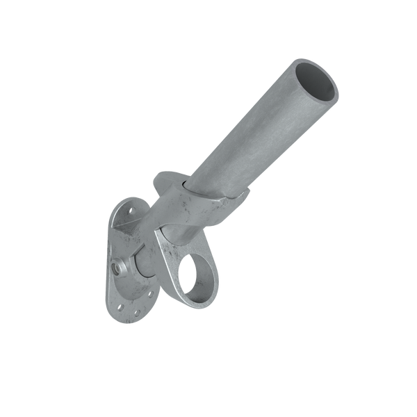 Rohrverbinder Fahnenhalterung 45º-90º 33,7 mm - Vorderansicht mit Rohren (Rohr-verbinder.de)