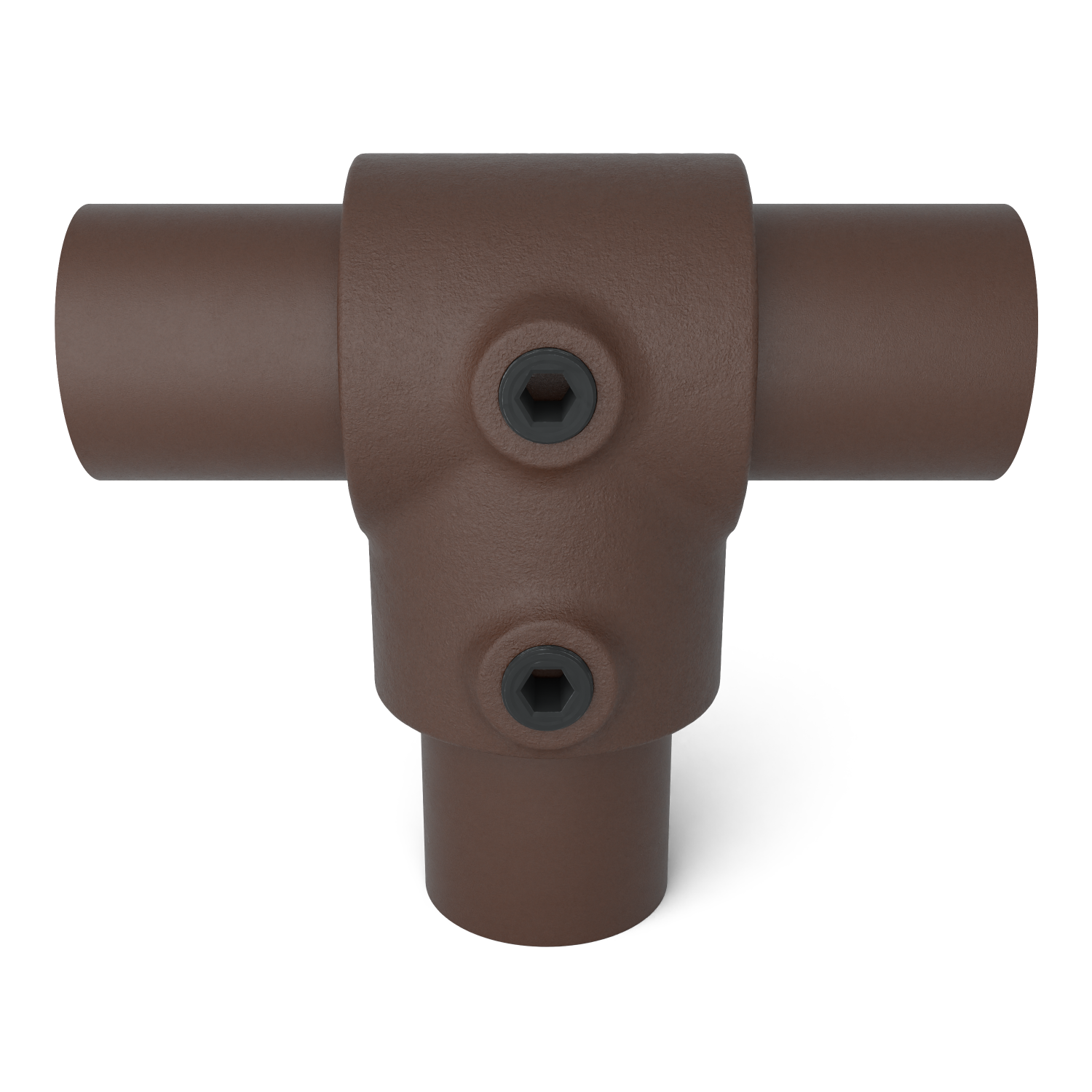 Rohrverbinder T-Stück kurz vintage 33,7 mm - Vorderansicht mit Rohren (Rohr-verbinder.de)