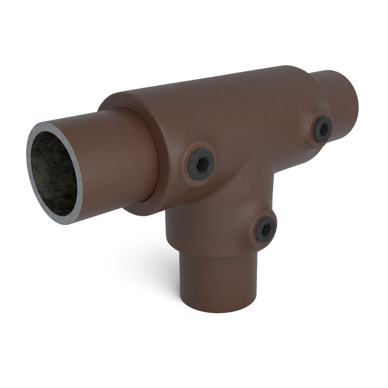 Rohrverbinder T-Stück lang vintage 33,7 mm - Schrägansicht mit Rohren (Rohr-verbinder.de)