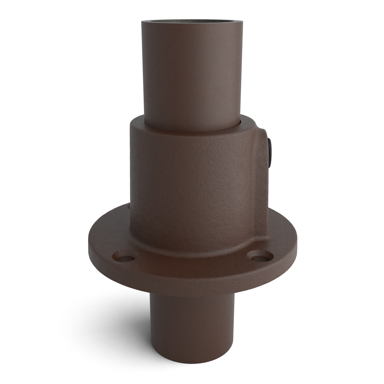 Rohrverbinder Fußplatte rund durchgehend vintage 26,9 mm - Seitenansicht mit Rohren (Rohr-verbinder.de)