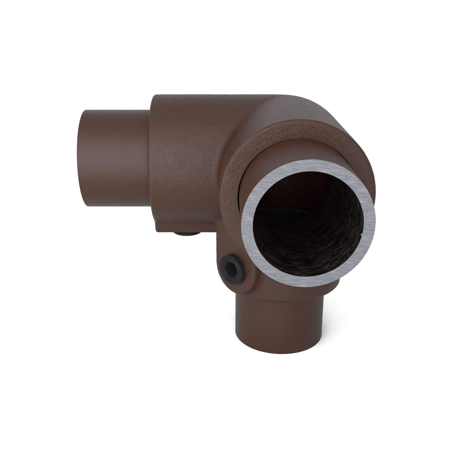 Rohrverbinder Dreiweg-Eckstück 90º vintage 26,9 mm - Seitenansicht mit Rohren (Rohr-verbinder.de)