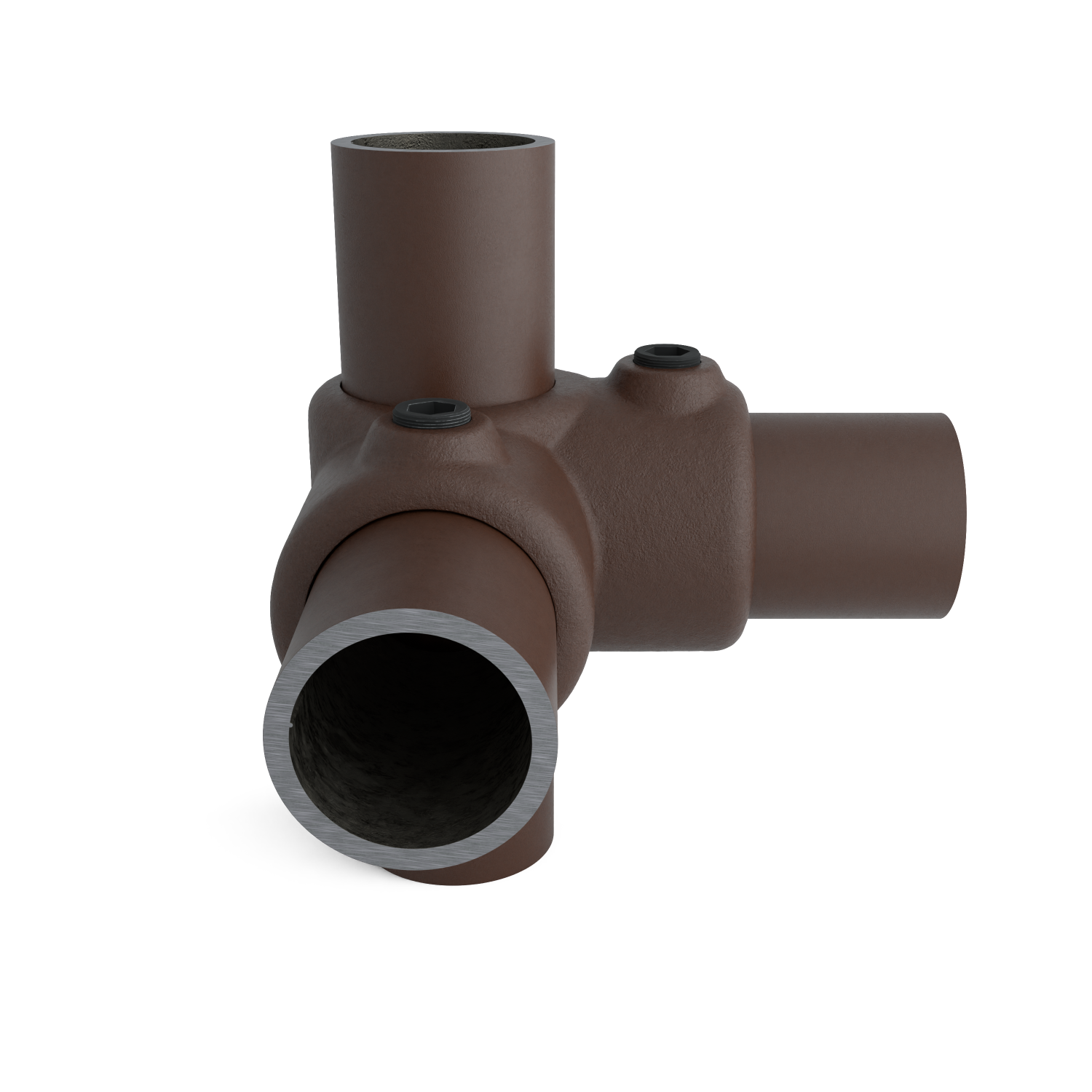 Rohrverbinder Eckstück 90º vintage 26,9 mm - Schrägansicht mit Rohren (Rohr-verbinder.de)