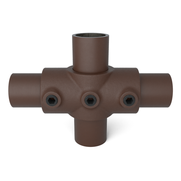 Rohrverbinder Kreuzstück in 1 Ebene vintage 33,7 mm - Vorderansicht mit Rohren (Rohr-verbinder.de)