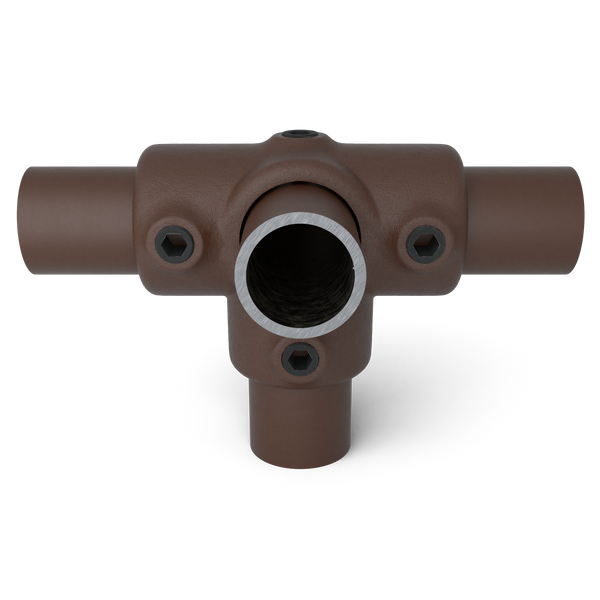 Rohrverbinder T-Stück für Stützrohr vintage 33,7 mm - Vorderansicht mit Rohren (Rohr-verbinder.de)