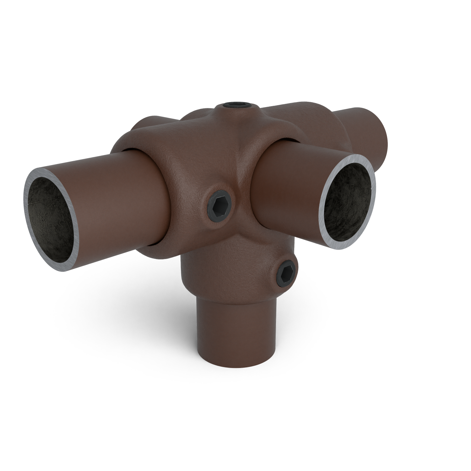 Rohrverbinder T-Stück für Stützrohr vintage 33,7 mm - Schrägansicht mit Rohren (Rohr-verbinder.de)