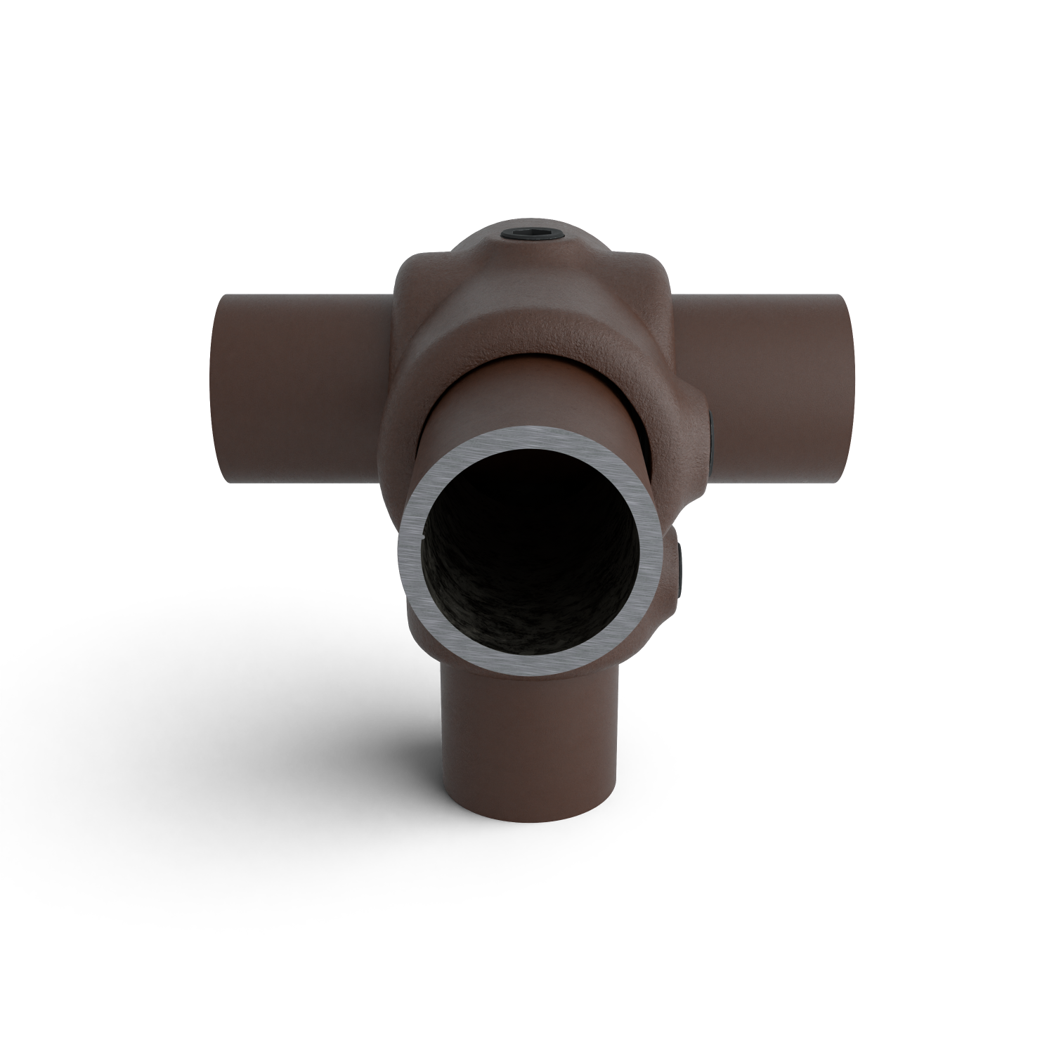 Rohrverbinder T-Stück für Stützrohr vintage 33,7 mm - Seitenansicht mit Rohren (Rohr-verbinder.de)