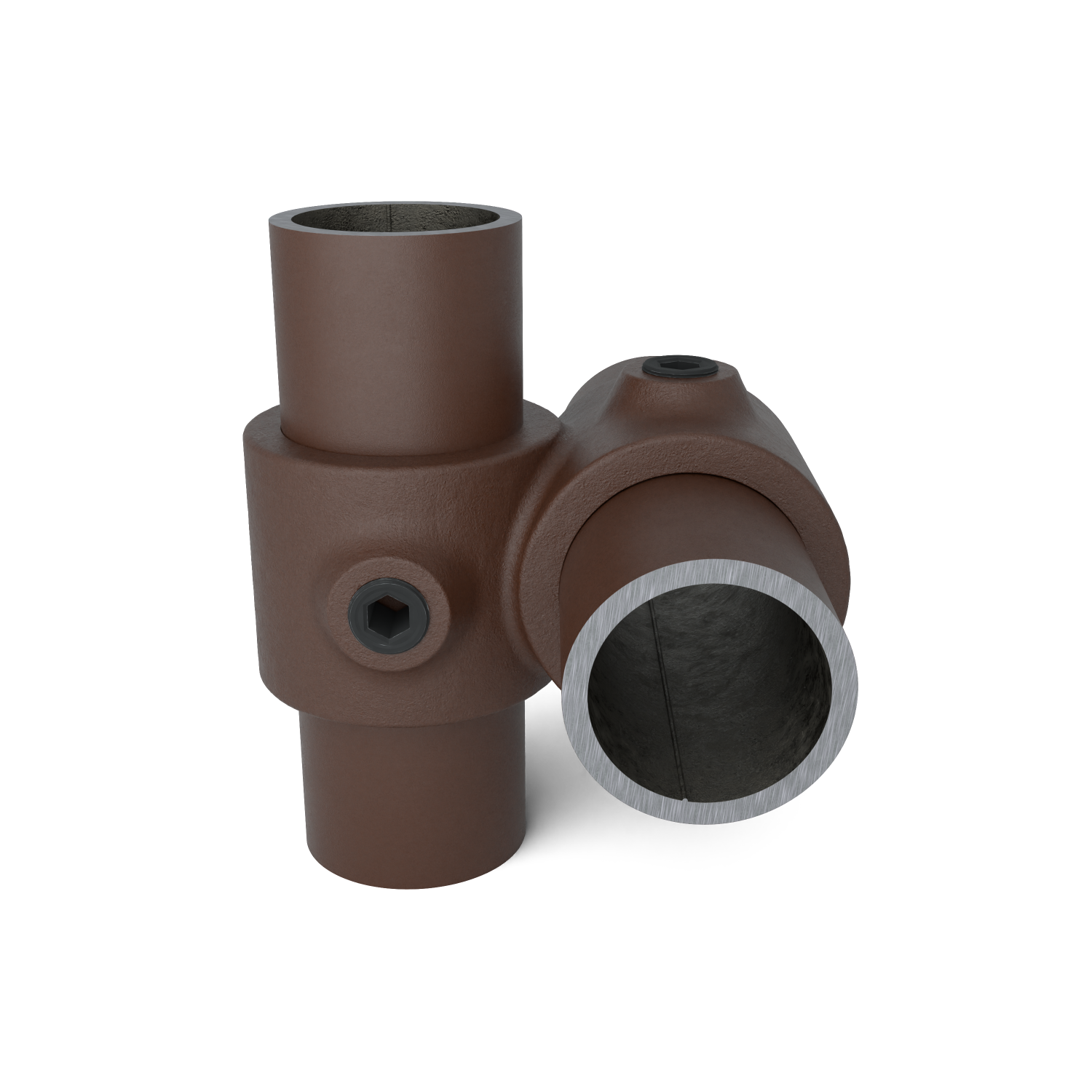Rohrverbinder Kreuzstück 90º vintage 33,7 mm - Vorderansicht mit Rohren (Rohr-verbinder.de)