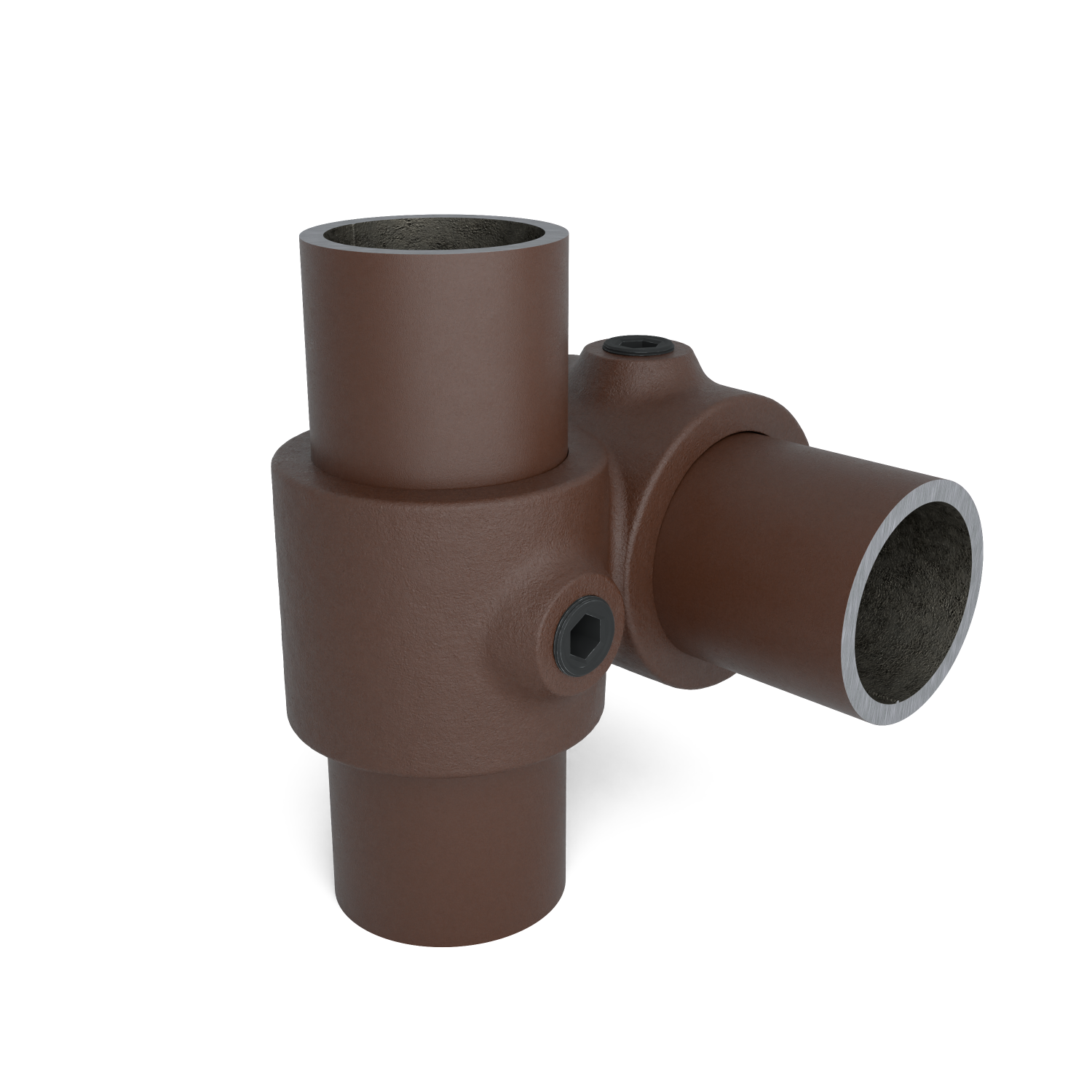 Rohrverbinder Kreuzstück 90º vintage 33,7 mm - Schrägansicht mit Rohren (Rohr-verbinder.de)