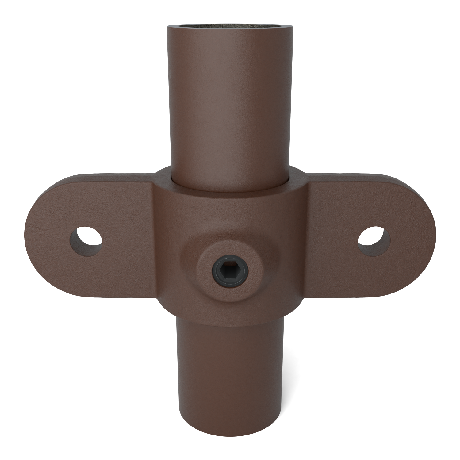 Rohrverbinder Gelenkauge doppelt 180º vintage 33,7 mm - Vorderansicht mit Rohren (Rohr-verbinder.de)