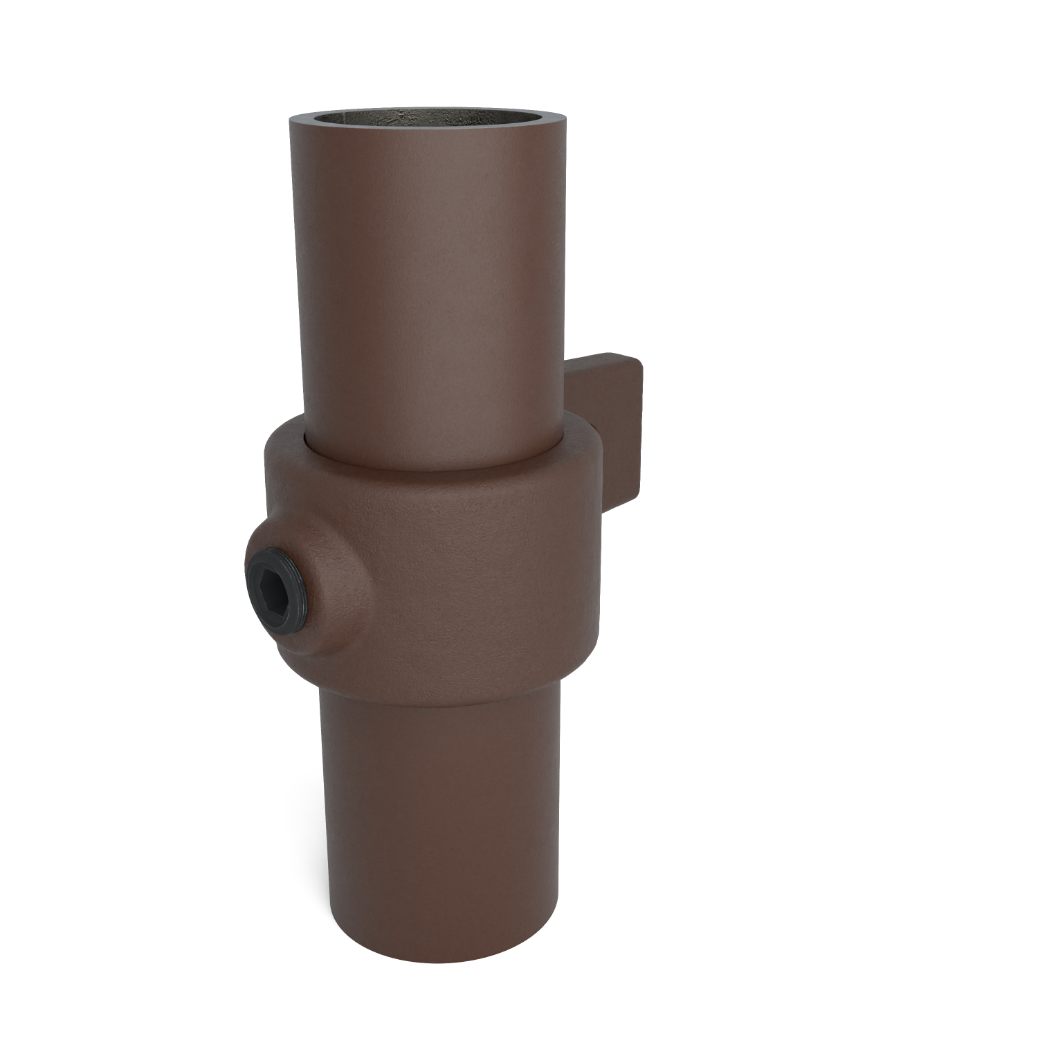 Rohrverbinder Ösenteil mit Einzellasche vintage 33,7 mm - Schrägansicht mit Rohren (Rohr-verbinder.de)