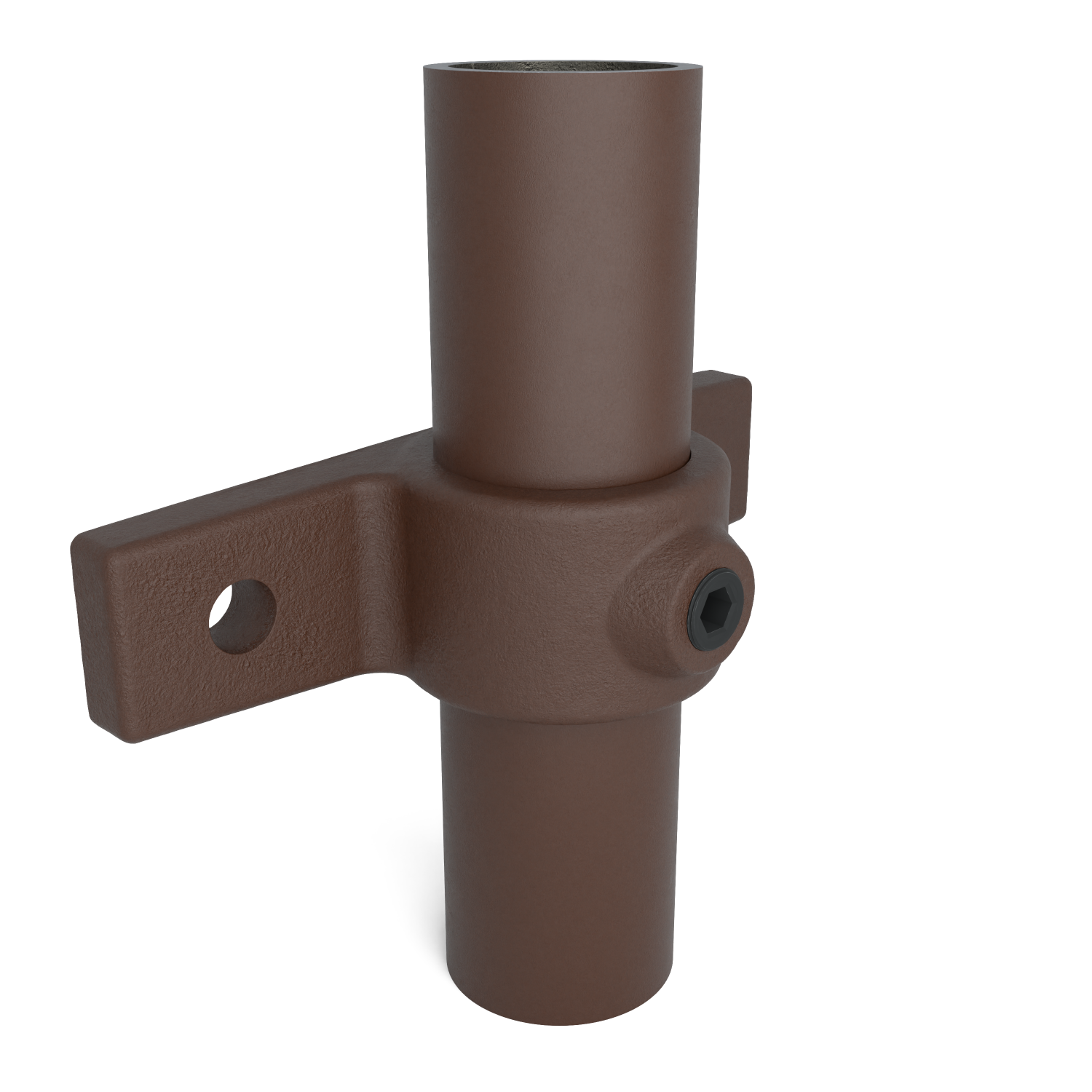 Rohrverbinder Ösenteil mit Doppellasche vintage 33,7 mm - Schrägansicht mit Rohren (Rohr-verbinder.de)