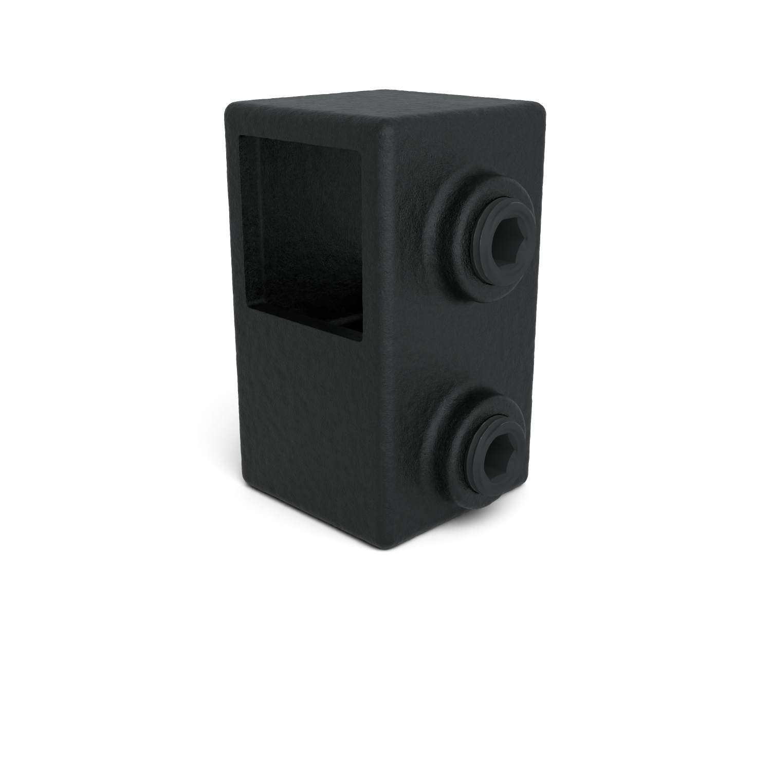 Rohrverbinder T-Stück kurz schwarz 25 mm quadratisch - Schrägansicht Rohrverbinder (Rohr-verbinder.de)