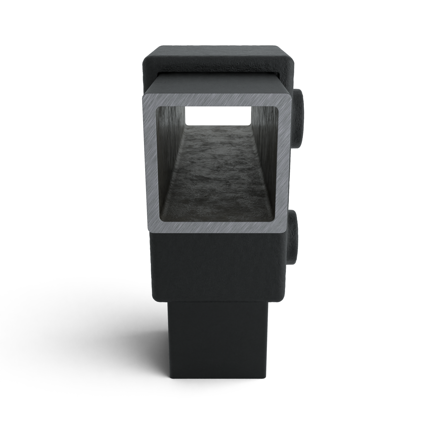 Rohrverbinder T-Stück kurz schwarz 40 mm quadratisch - Seitenansicht mit Rohren (Rohr-verbinder.de)