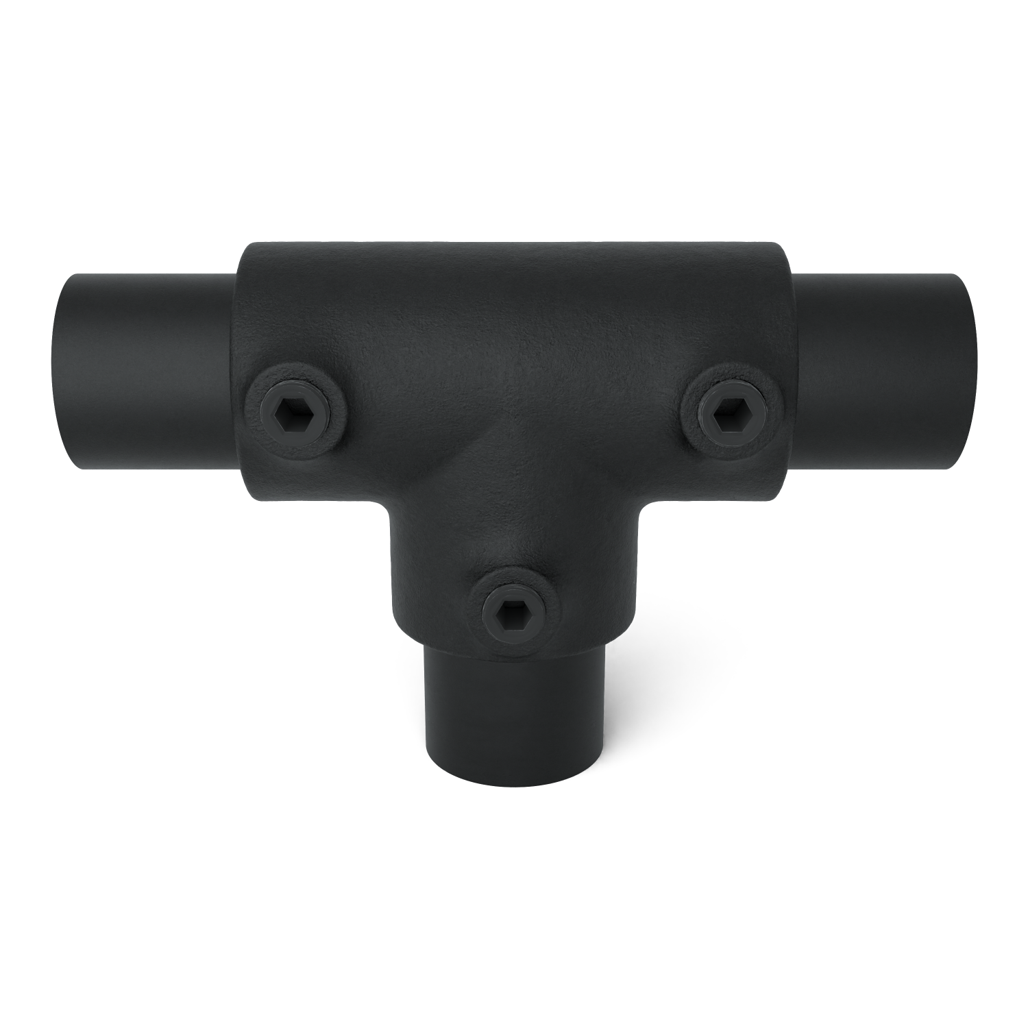 Rohrverbinder T-Stück lang schwarz 26,9 mm - Vorderansicht mit Rohren (Rohr-verbinder.de)