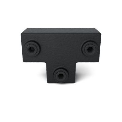 Rohrverbinder T-Stück lang schwarz 25 mm quadratisch - Vorderansicht Rohrverbinder (Rohr-verbinder.de)