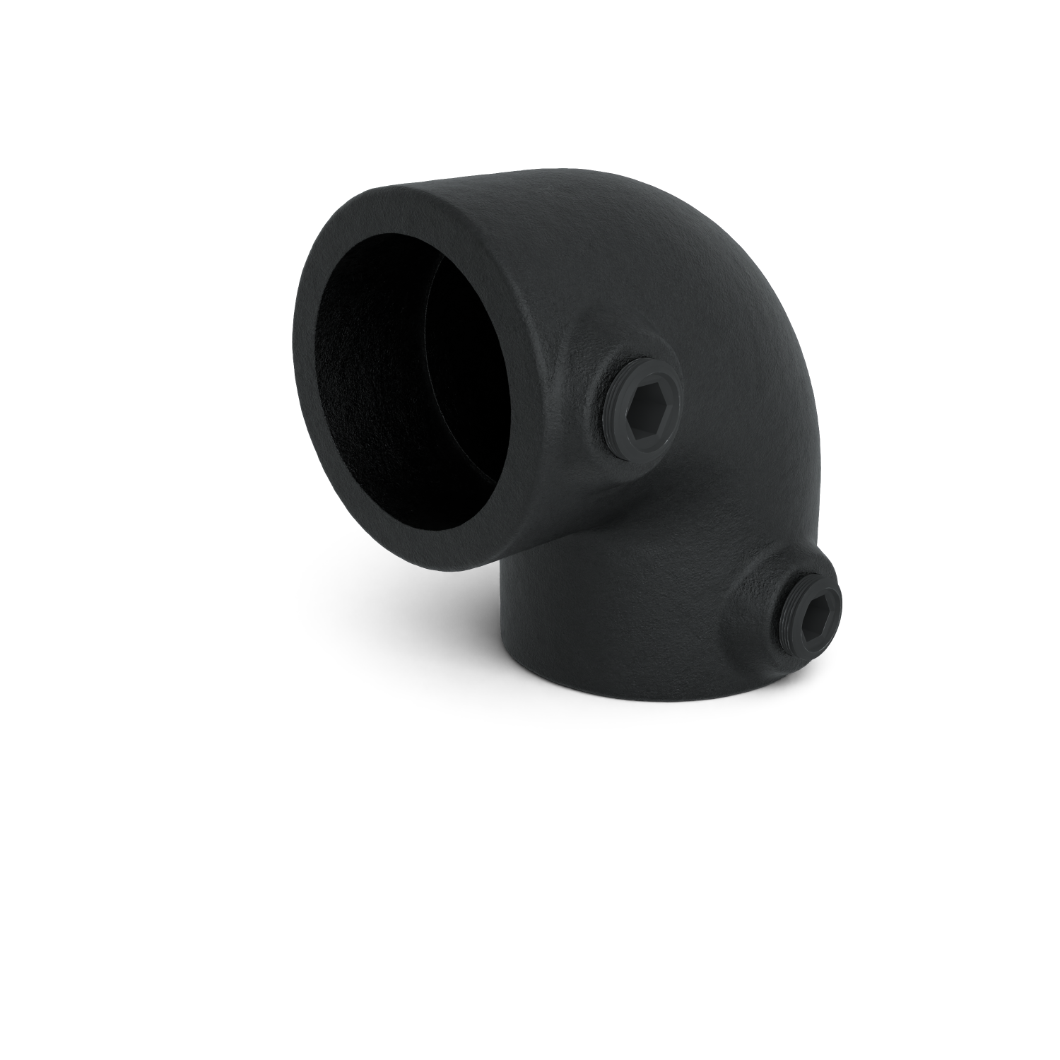 Rohrverbinder Bogen 90º - Schwarz für außen -  42,4 mm - Schrägansicht Rohrverbinder (Rohr-verbinder.de)
