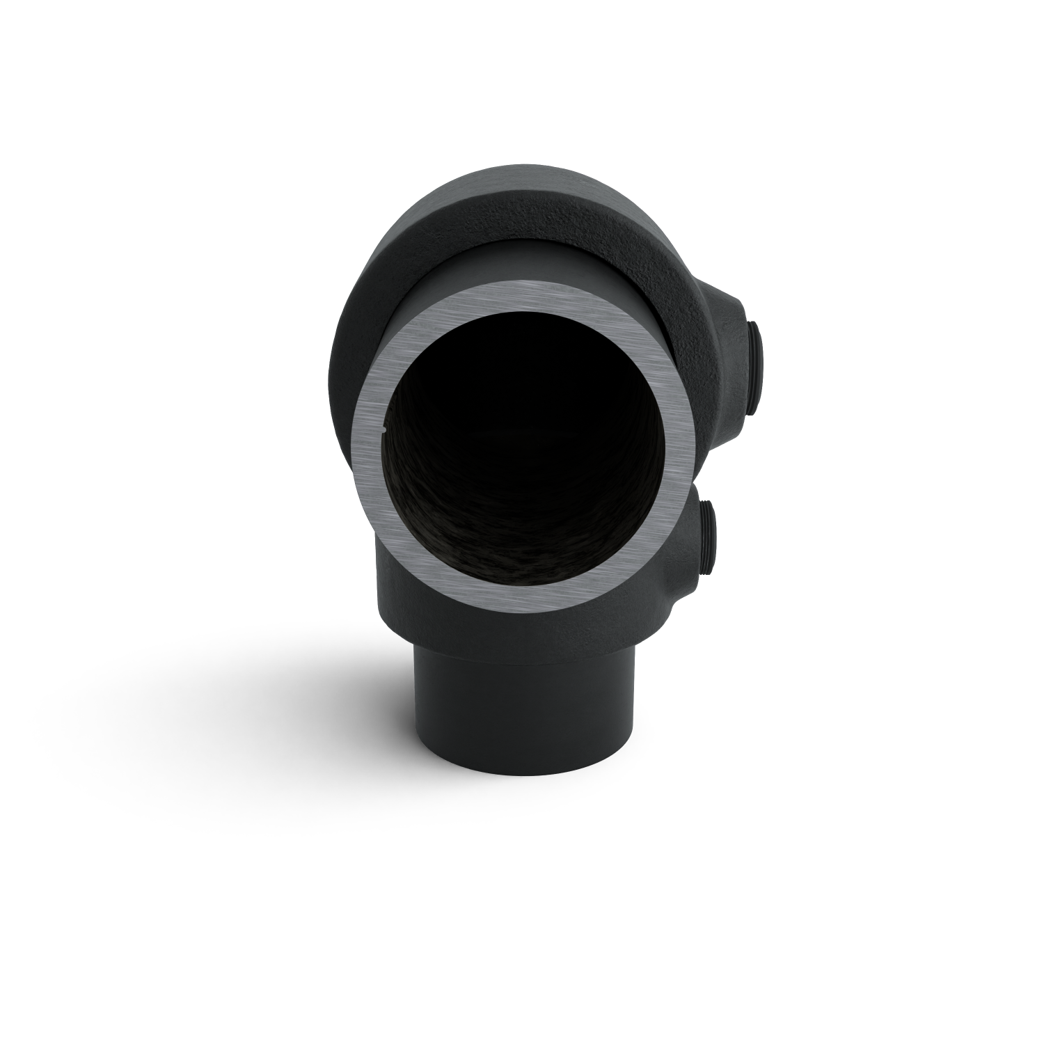 Rohrverbinder Bogen 90º schwarz 21,3 mm - Seitenansicht mit Rohren (Rohr-verbinder.de)