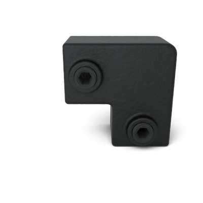 Rohrverbinder Bogen 90º schwarz 25 mm quadratisch - Vorderansicht Rohrverbinder (Rohr-verbinder.de)