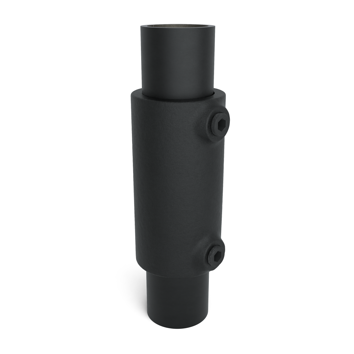 Rohrverbinder Verlängerungsstück schwarz 26,9 mm - Schrägansicht mit Rohren (Rohr-verbinder.de)