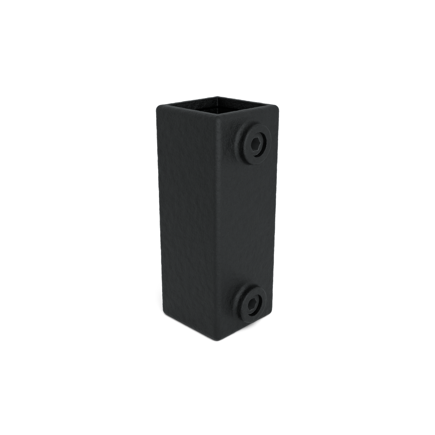 Rohrverbinder Verlängerungsstück schwarz 40 mm quadratisch - Schrägansicht Rohrverbinder (Rohr-verbinder.de)