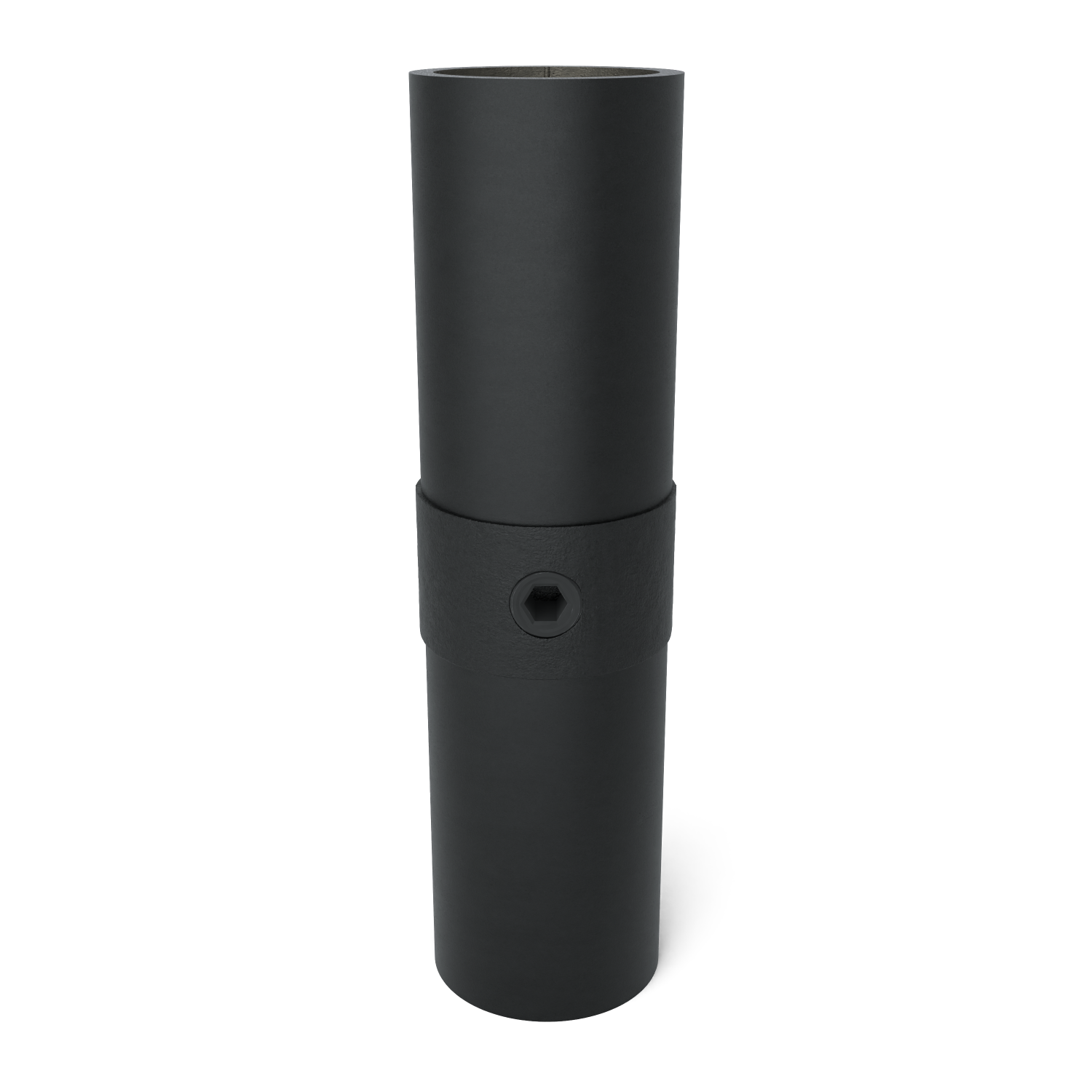 Rohrverbinder Verbindungsstück innen schwarz 48,3 mm - Vorderansicht mit Rohren (Rohr-verbinder.de)