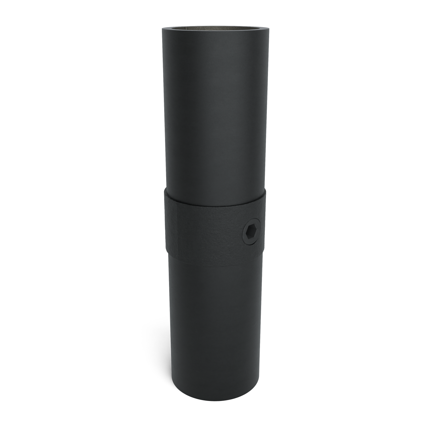 Rohrverbinder Verbindungsstück innen schwarz 48,3 mm - Schrägansicht mit Rohren (Rohr-verbinder.de)