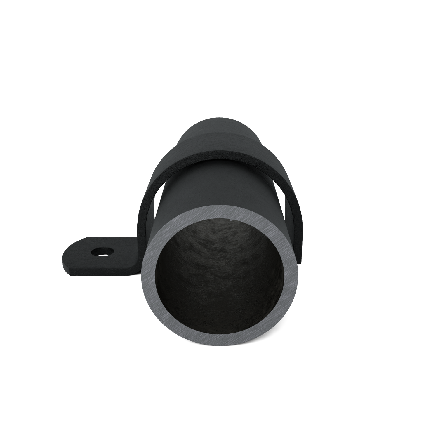 Rohrverbinder Rohrschelle schwarz 21,3 mm - Schrägansicht mit Rohren (Rohr-verbinder.de)