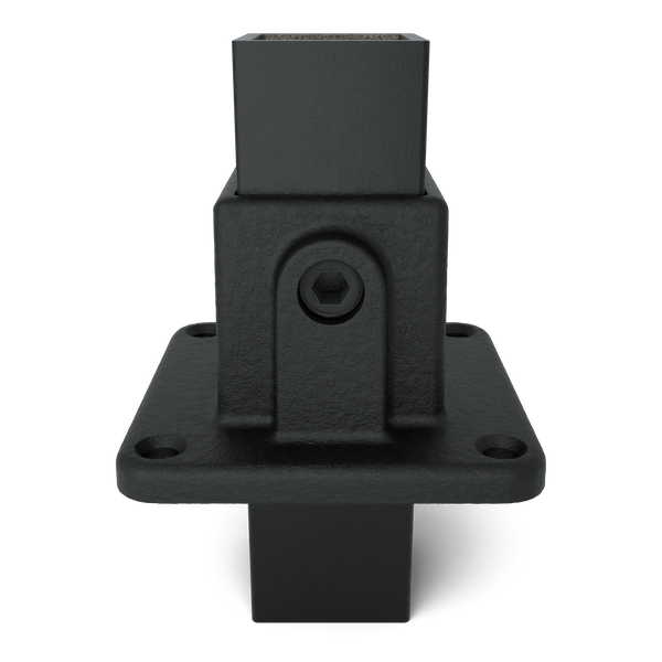 Rohrverbinder Fußplatte schwarz 40 mm quadratisch - Vorderansicht mit Rohren (Rohr-verbinder.de)