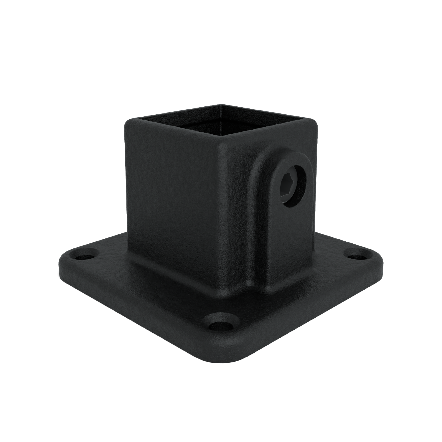 Rohrverbinder Fußplatte schwarz 40 mm quadratisch - Schrägansicht Rohrverbinder (Rohr-verbinder.de)