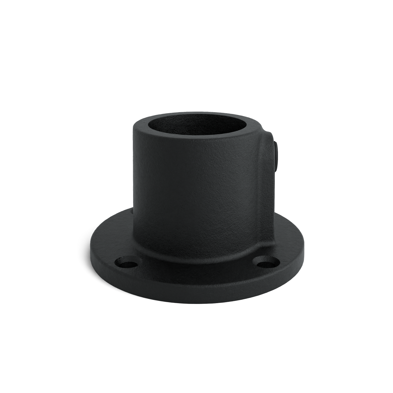 Rohrverbinder Fußplatte rund durchgehend schwarz 21,3 mm - Seitenansicht Rohrverbinder (Rohr-verbinder.de)