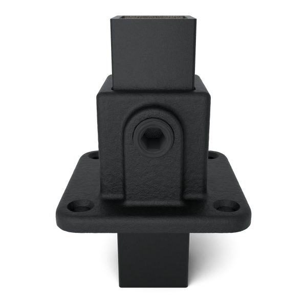 Rohrverbinder Fußplatte quadratisch schwarz 25 mm quadratisch - Vorderansicht mit Rohren (Rohr-verbinder.de)