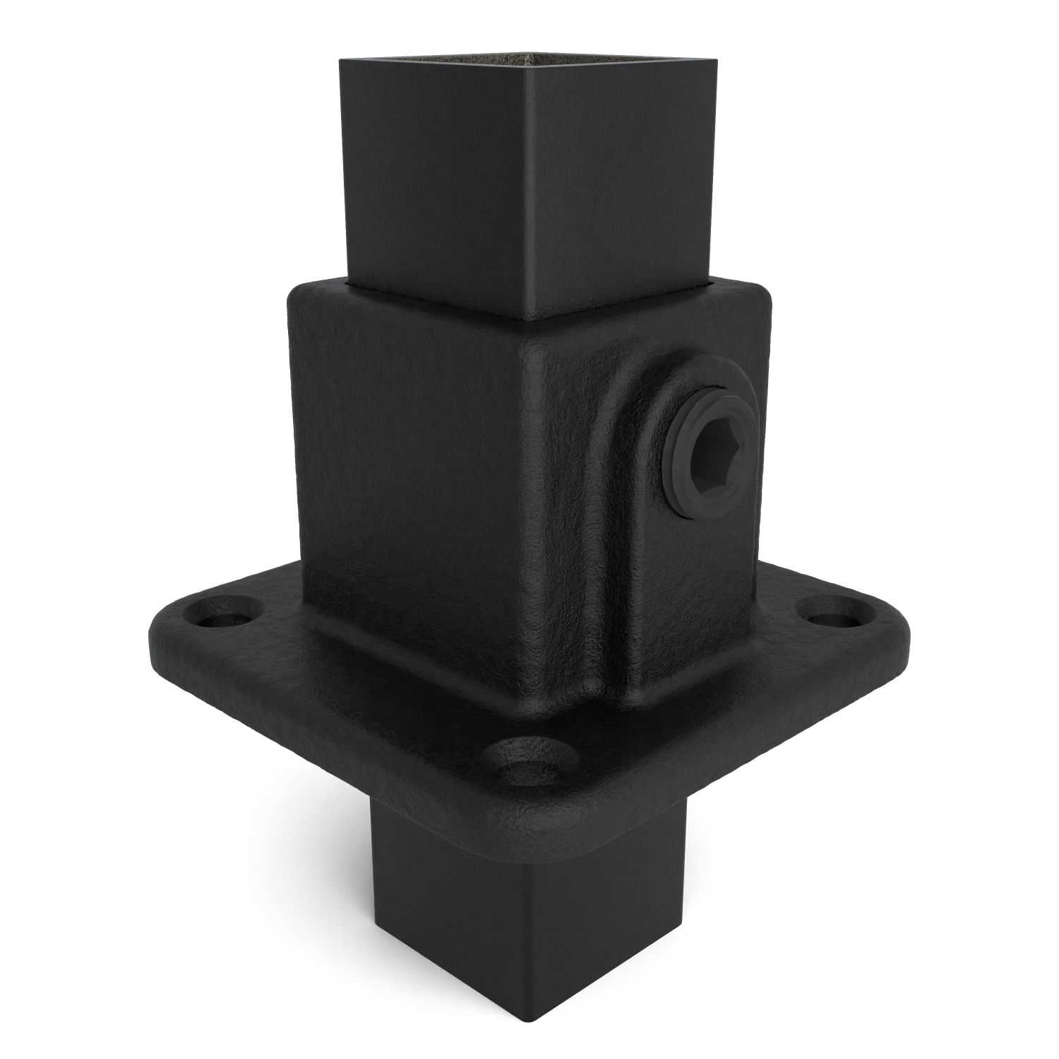 Rohrverbinder Fußplatte quadratisch schwarz 25 mm quadratisch - Schrägansicht mit Rohren (Rohr-verbinder.de)
