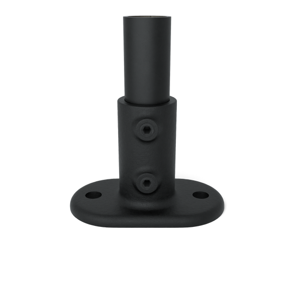 Rohrverbinder Fußplatte oval schwarz 48,3 mm - Vorderansicht mit Rohren (Rohr-verbinder.de)