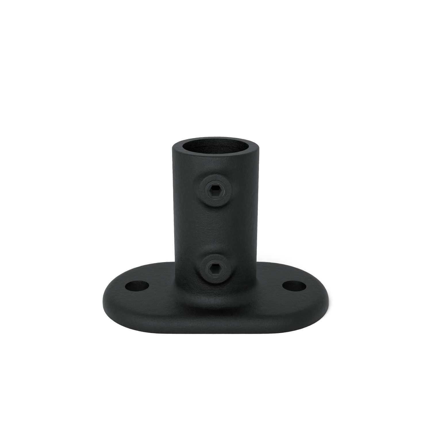Rohrverbinder Fußplatte oval - Schwarz für außen -  42,4 mm - Vorderansicht Rohrverbinder (Rohr-verbinder.de)