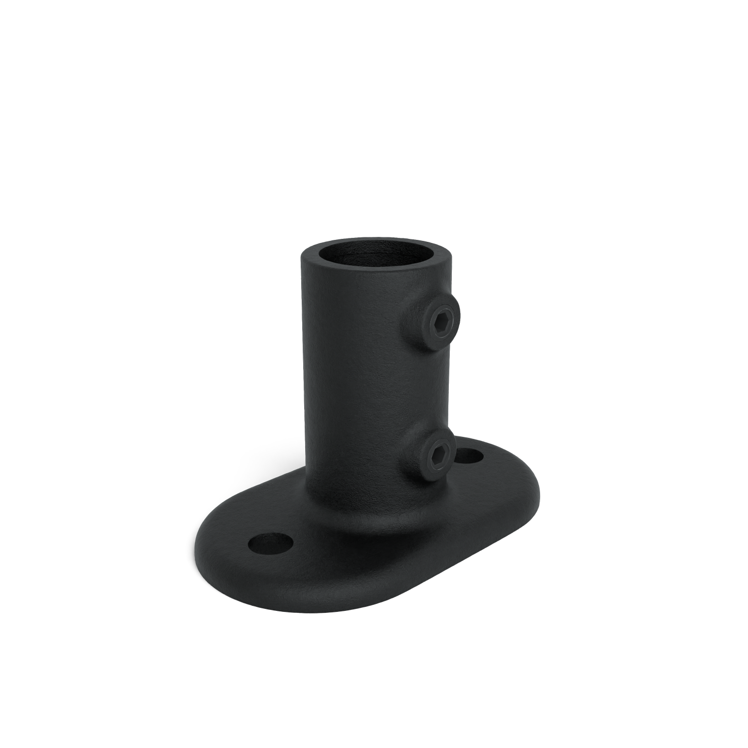 Rohrverbinder Fußplatte oval - Schwarz für außen -  42,4 mm - Schrägansicht Rohrverbinder (Rohr-verbinder.de)