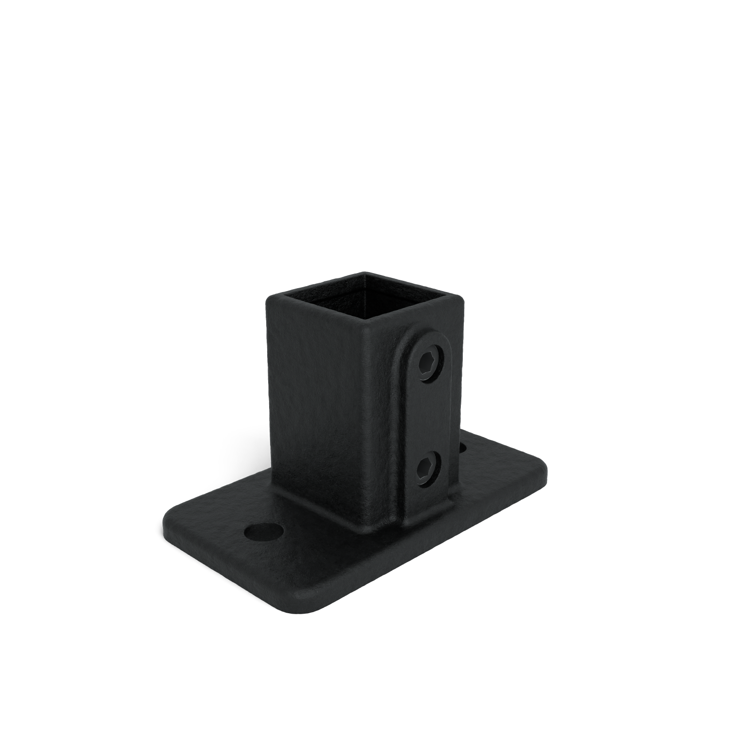 Rohrverbinder Fußplatte rechteckig 40 mm quadratisch - Schrägansicht Rohrverbinder (Rohr-verbinder.de)