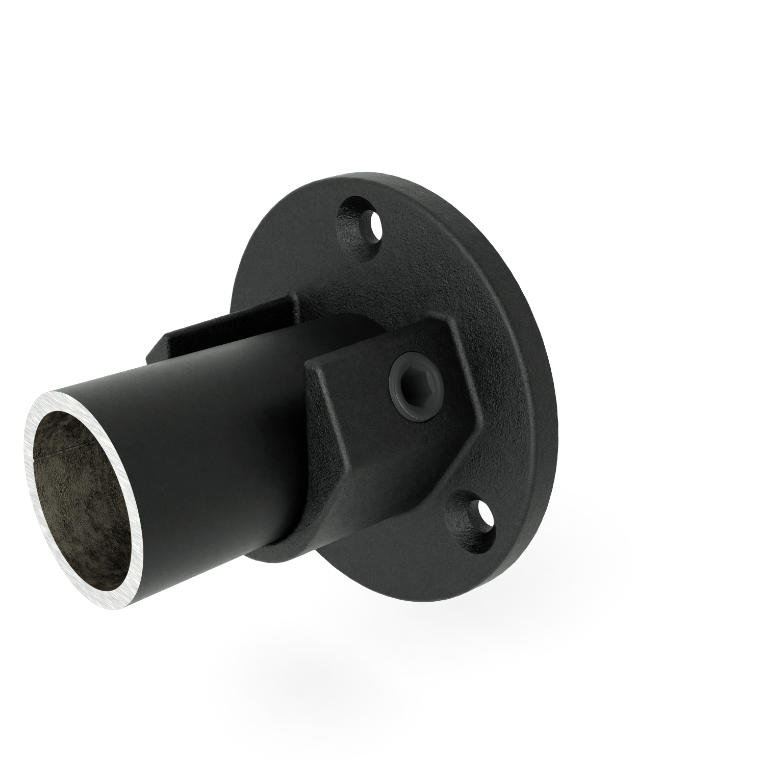 Rohrverbinder Stangenhalter schwarz (Set) 33,7 mm - Schrägansicht mit Rohren (Rohr-verbinder.de)