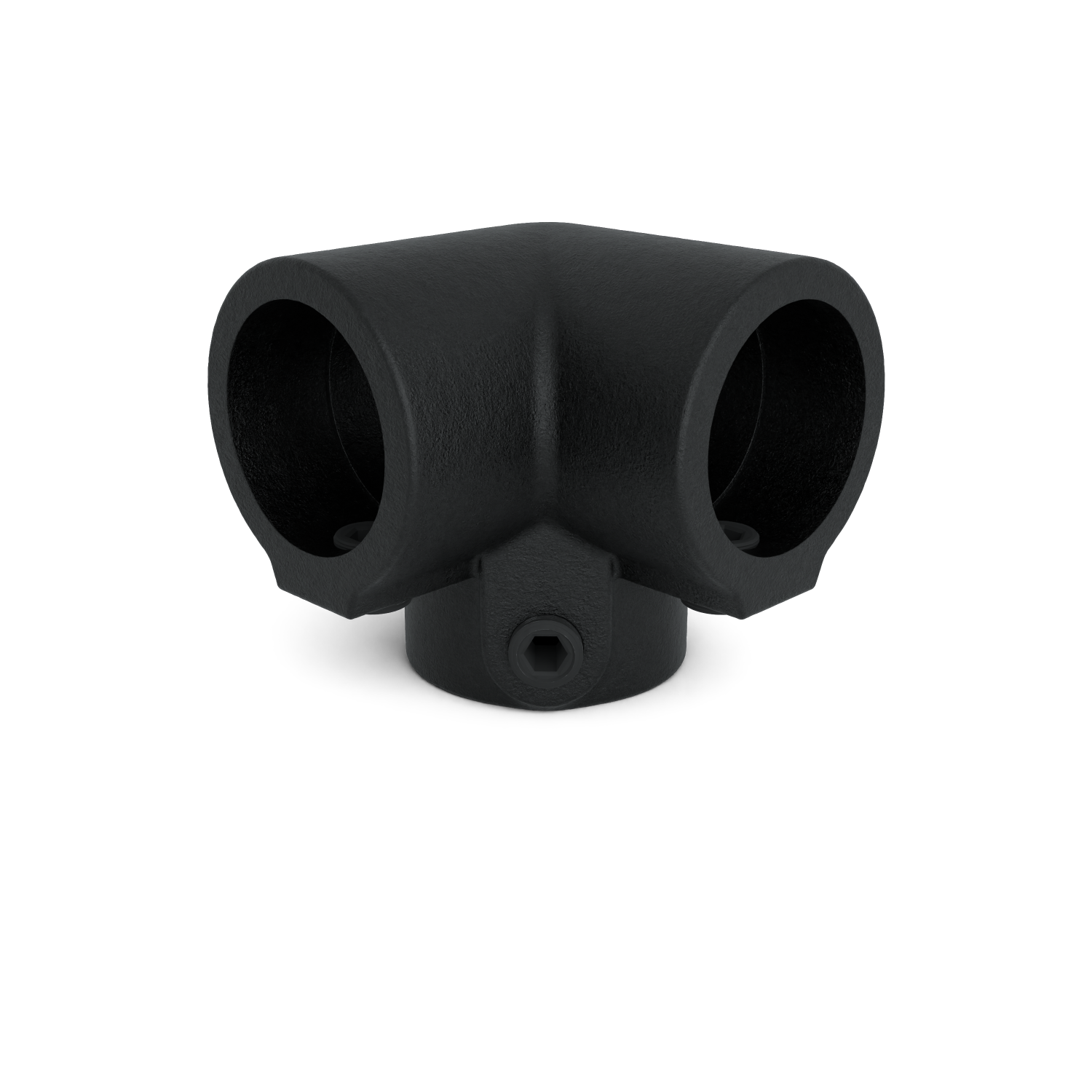 Rohrverbinder Dreiweg-Eckstück 90º schwarz 48,3 mm - Vorderansicht Rohrverbinder (Rohr-verbinder.de)